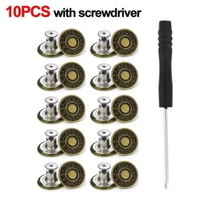 ARTS-AND-CRAFTS-WORLD-UK Metal Jeans Buttons Replacement Kit with Hand Screwdriver 17mm Buttons