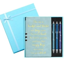 5 Pcs Inspirational Leather Journal Set Notebook Pen with Gift Box for Blue