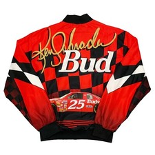 Vtg Rare NASCAR Ken Schrader Budweiser Racing All Over Print Jacket. Mens Medium