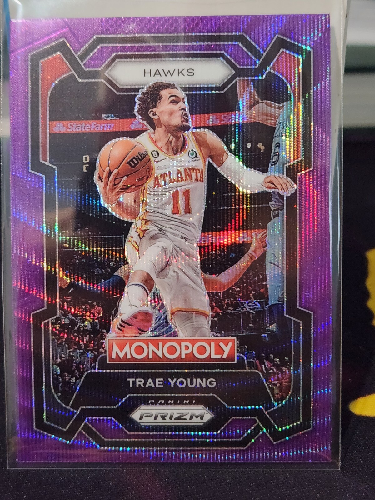 2023-24 Prizm Monopoly #4 Trae Young Purple Wave Hawks