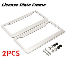 2pcs Chrome Stainless Steel Metal License Plate Frame Tag Cover With Screw Caps 2pcs Chrome Stainless Steel Metal License Plate Frame Tag Cover With Screw Caps