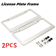 2PCS Chrome Stainless Steel Metal License Plate Frame Tag Cover With Screw Caps