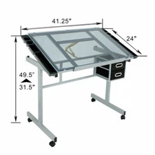 Flexible Rolling Drawing Drafting Table Tempered Glass Art Craft Adjustable