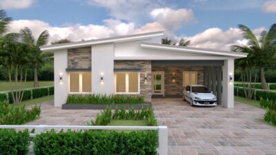 House Plans 12x11 Meter 39x36 Feet 3 Beds 2 Baths Shed Roof (A4 Hard Copy)