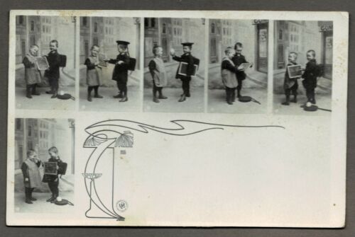 POST SCHOOL CHILDREN with writing board / picture sequence, run 1908 - Picture 1 of 2