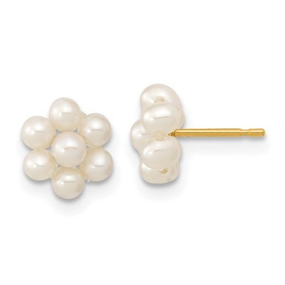 Weiße Knopf Süßwasserzuchtperlen 14 Karat Gelbgold 2-3 mm Blumenpfosten