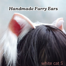 Handmade Faux Fur White Cat Ears Costume Headband Anime Cosplay Hair Clip Hallow