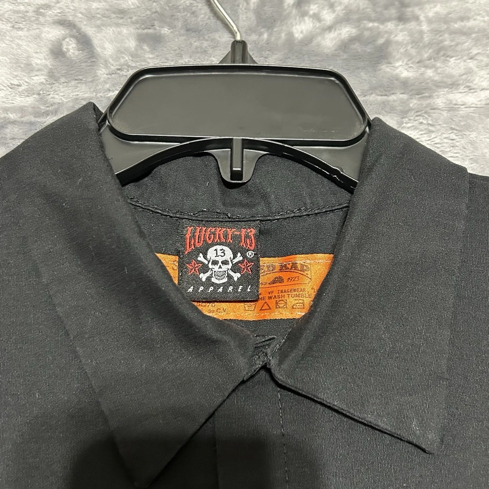 Lucky 13 Psychobilly Shirt Men Red Kap Rockabilly Punk Work Button Up Size XL - Image 3 of 4