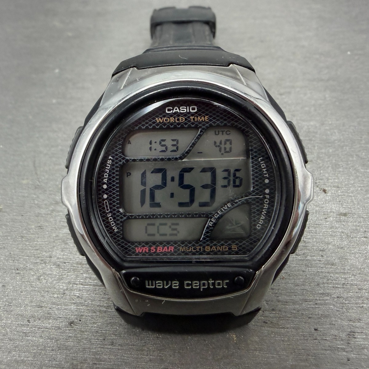 Casio Wave Ceptor WV-58J Watch Men 44mm Digital Black Silver Alarm