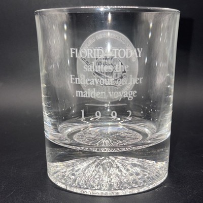 1992 Space Shuttle  ENDEAVOUR  Maiden Flight Deep Etched Rocks Glass, Crew Names