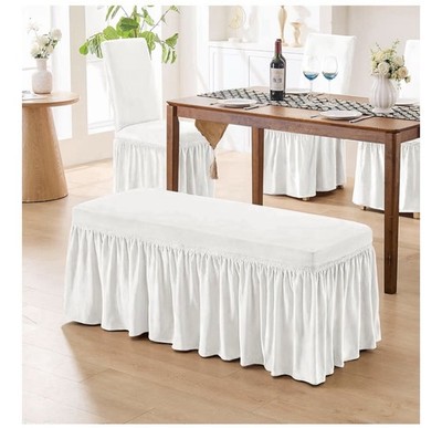 White Removable Bench Slipcover Rectangle Washable