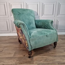 Antique Armchair Late Victorian - Later Tiger Print Upholstery Fireside Chair