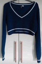 H&M Divided Navy & White Striped Cropped V-Neck Knitted Jumper/Sweater (10)
