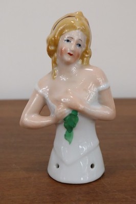 Antique c1925 Hertwig Half Doll 3.75'' Germany 8032 Boudoir Vanity Porcelain
