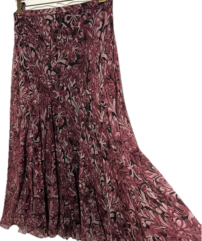 Charter Club Skirt 8 Burgundy Mauve Black Silk Whimsigoth Fairycore Boho Floral - Image 4 of 4
