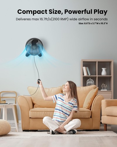 8" Quiet Small Wall Mount Fan Timer 8.2ft Wired Remote 80° Oscillation - Picture 2 of 6