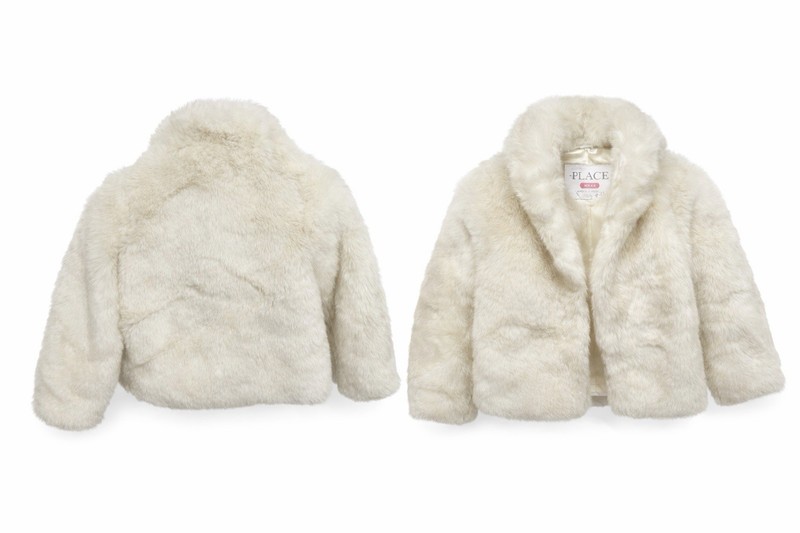 PLACE Girls Ivory Faux Fur Basic Jacket XS 4 Lined Hook & Eye Short