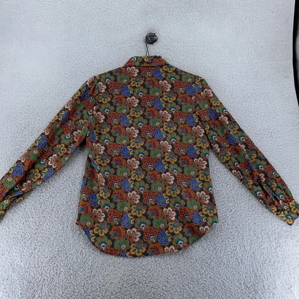 复古 70 年代 The Villager 佩斯利衬衫女式 12 适合 M 花卉纽扣衬衫 — 第 3/4 张图片