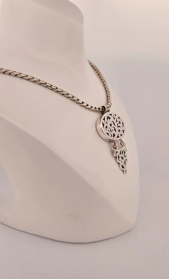 Lois Hill Indonesia plata esterlina filigrana rollo palanca broche collar 18" Foto 3 de 4