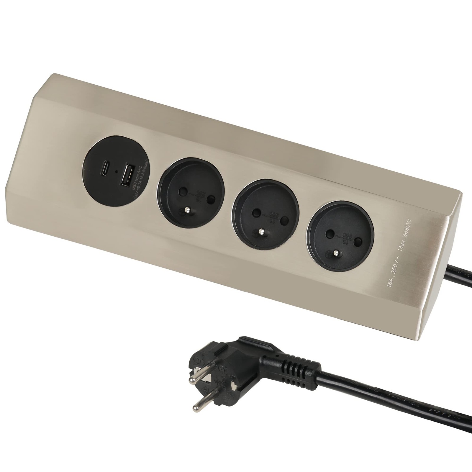 Bloc multiprise angle en inox 35458 à fixer au mur de cuisine