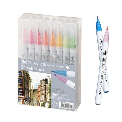 Zig Clean Color Real Brush 24 colors set, Brush tip marker pens, for Professi...
