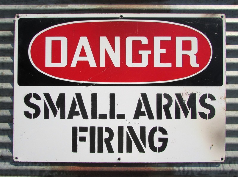 VINTAGE ORIGINAL DANGER SMALL ARMS FIRING METAL SIGN RIFLE SHOOTING RANGE army