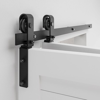 36 Inch BiFolding Barn Door Hardware Track Kit Side Mount Black Roller