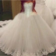 Ball Gown Wedding Dresses Beaded Top Lace Applique Floor length Bridal Gowns