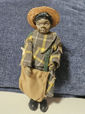 Vintage Ceramic Doll W/ Straw Hat And Duffle Bag. Not A Toy, Youngs Inc.