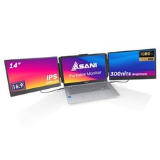 Asani 14" Portable Monitor Tri-Screen for Laptops, USB-C/HDMI, 1080P IPS Display