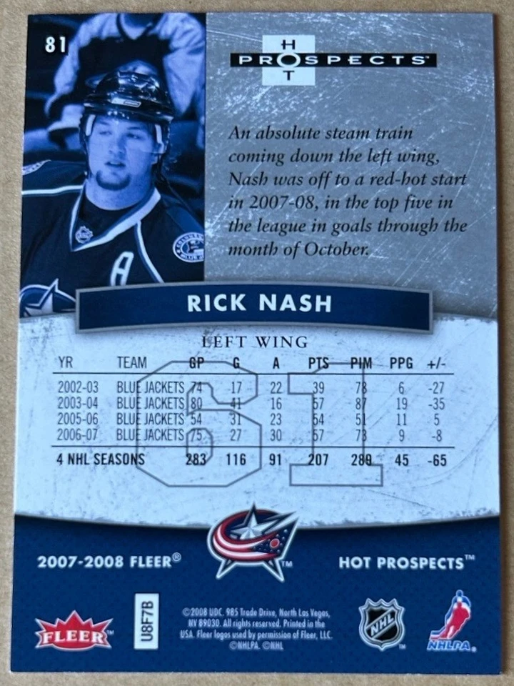 RICK NASH 2007-08 FLEER HOT PROSPECTS Card #81 NM-MT Condition - Image 2 of 2