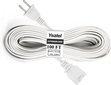 100 FT White Extension Cord,2 Prong Extension Cord 18AWG SPT-2 Flat Cord, Light 