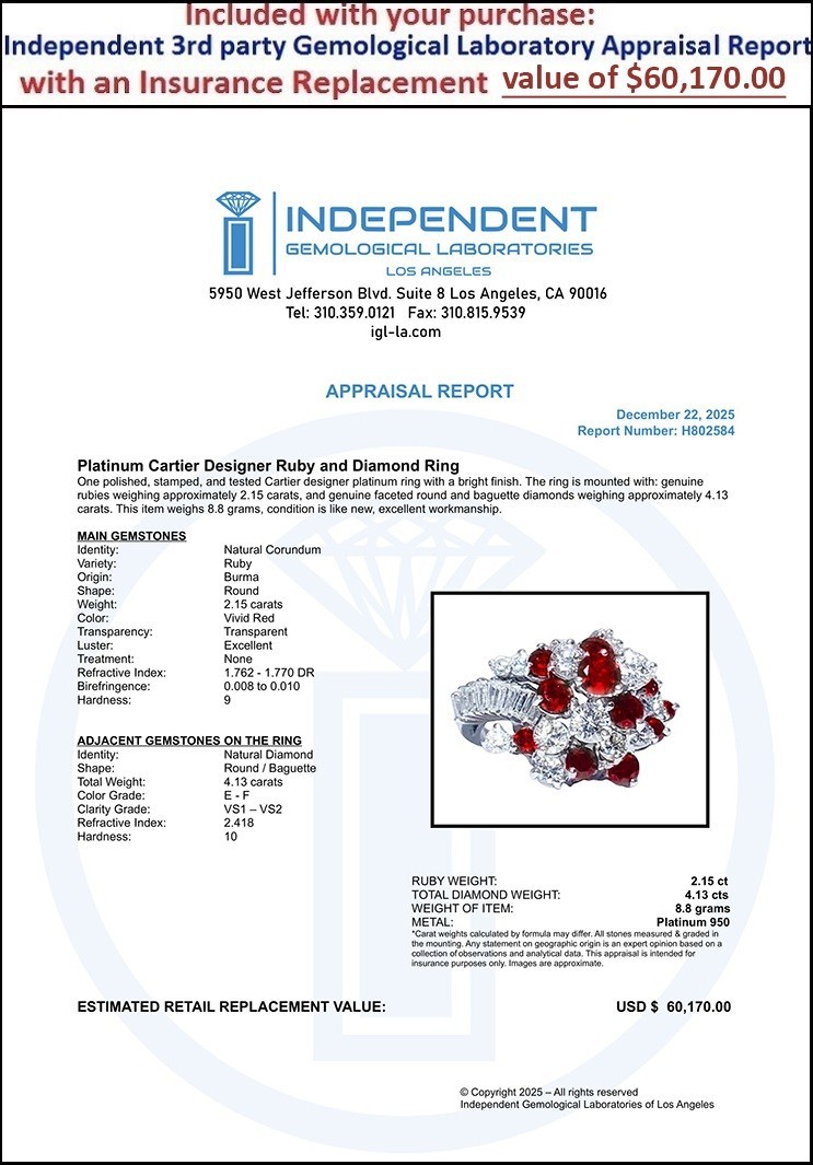 CARTIER Ruby Ring PLATINUM NO HEAT Ruby Diamond R… - image 2
