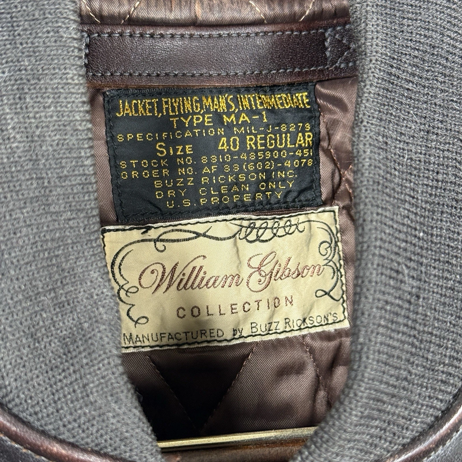 Buzz Rickson's William Gibson MA-1 Leather Flight Jacket Size 40 - product detail image 2