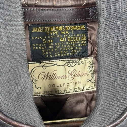 Buzz Rickson's William Gibson MA-1 Leather Flight Jacket Size 40 image 2