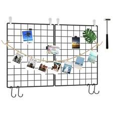 Photo Wall Grid Panel Set of 2, Decor Grid Panel, Photo Display Shelves, Hook...