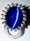 Blue CatEye Ring / Prong Mounted Marquis Rhinestone Halo - 925 From ColleenLopez — photo 6