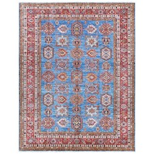 9'2"x11'10" Denim Blue Caucasian Design Super Kazak Wool Hand Knotted Rug R61147