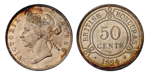 BRITISH HONDURAS Victoria 1894 AR 50 Cents. NGC MS63. KM 10.