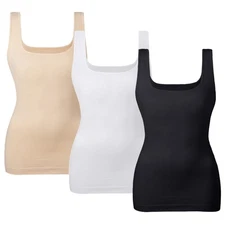 Women's 3PK Tummy Control Shapewear Tank Tops Seamless Square Neck Compressio...