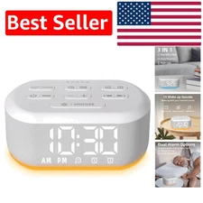 Elegant Bedside Alarm Clock with 30 Soothing Sounds & Snooze Function - White
