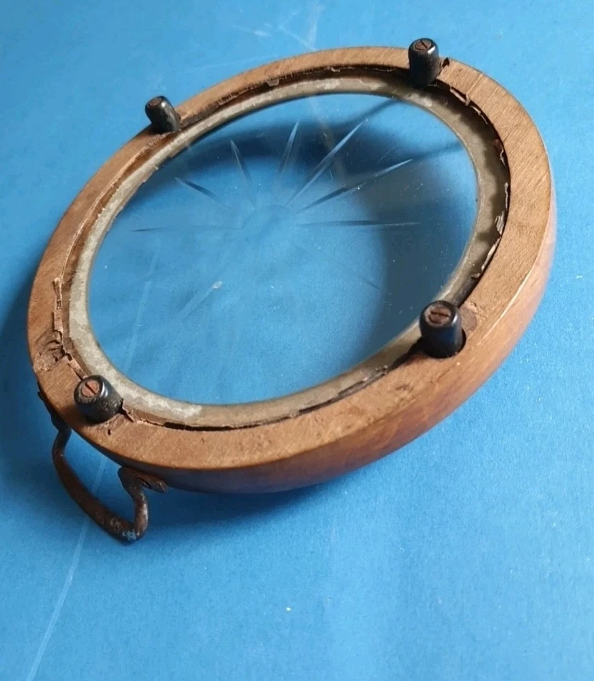 Antikes Tablett Jugendstil Glasboden Kristall Mahagonirahmen Griffe Metall - Bild 3 von 4