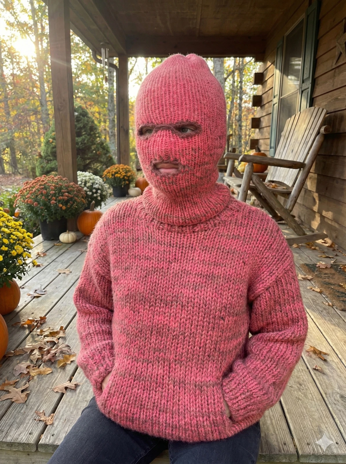 Ski Mask Balaclava 3 hole Pink/Brown Winter Hat Small Head
