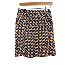 New Talbots Geometric Print Skirt size 4 Blue/Orange/White