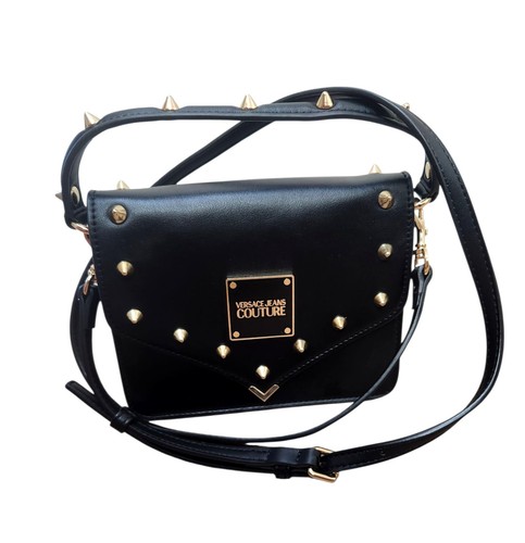 Versace Jeans Couture Studs Revolution Classic Bag Purse Satchel Black Silver