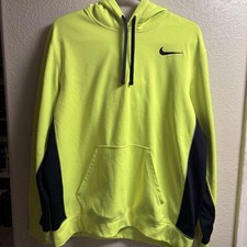 Nike Hoodie Mens Large Neon Yellow Full Zip Swoosh Therma Fit Sweatshirt