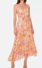 MSK Women's Printed-Chiffon Tie-Waist Tiered Maxi Dress Peach/multi $89. #459
