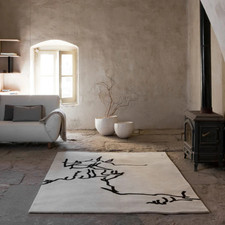 Hand Tufted Wool Area Rug 9x12 Modern Abstract Black & Ivory Carpet Living Room