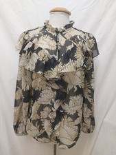 MINT VELVET Floral Boho Long Sleeve Blouse Black Cream Gold Threads Size M