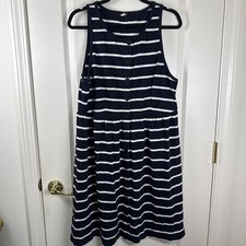 J.Crew Women's XL Navy White Striped Tiered Tank Dress Coastal Nautical Cotton
